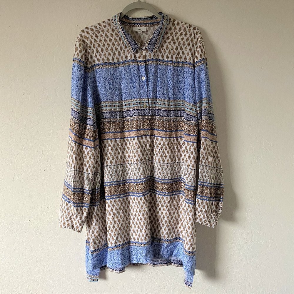 J. Jill Blue and Cream Printed Button-Front Tunic